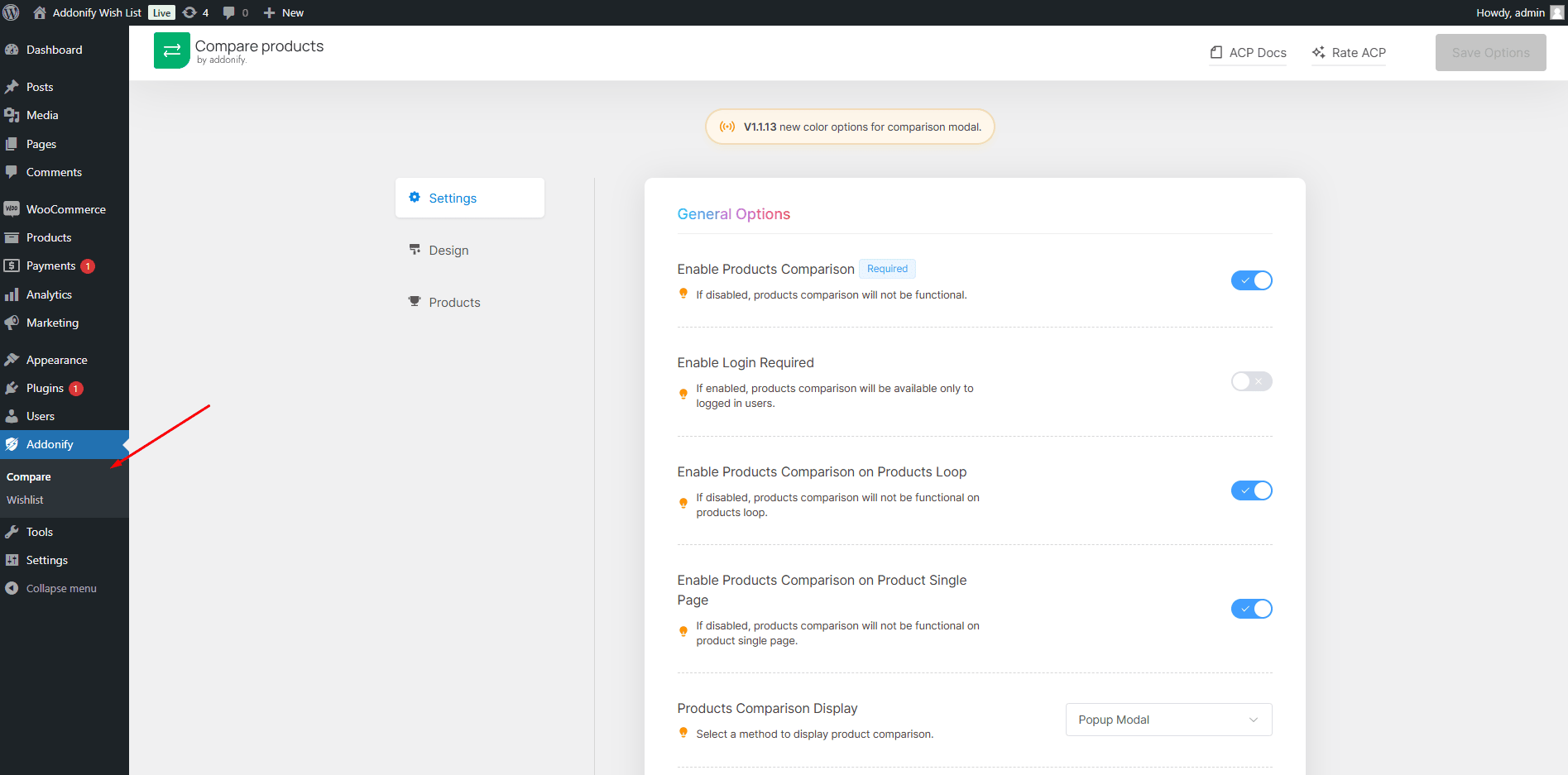 Access plugin settings page