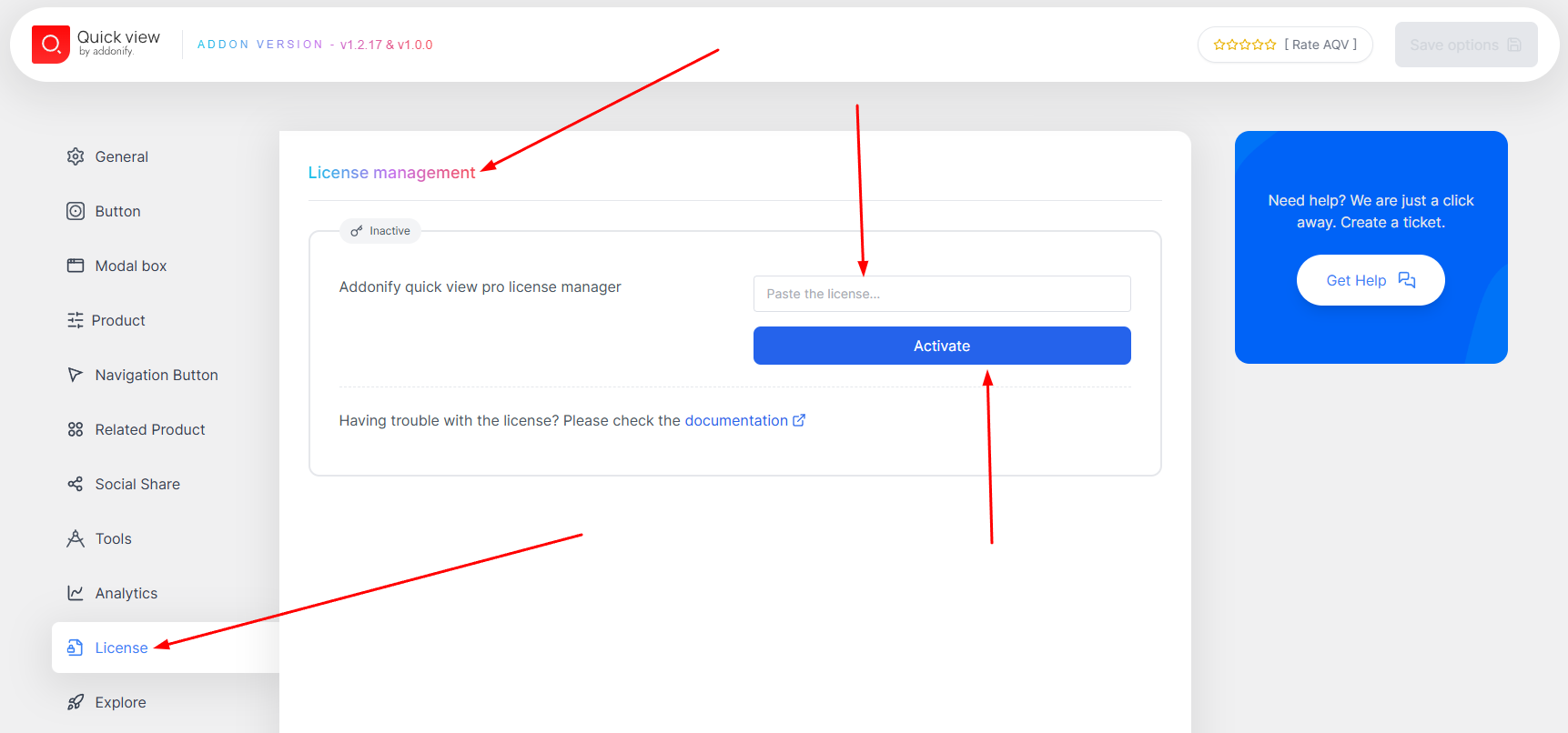 License management page